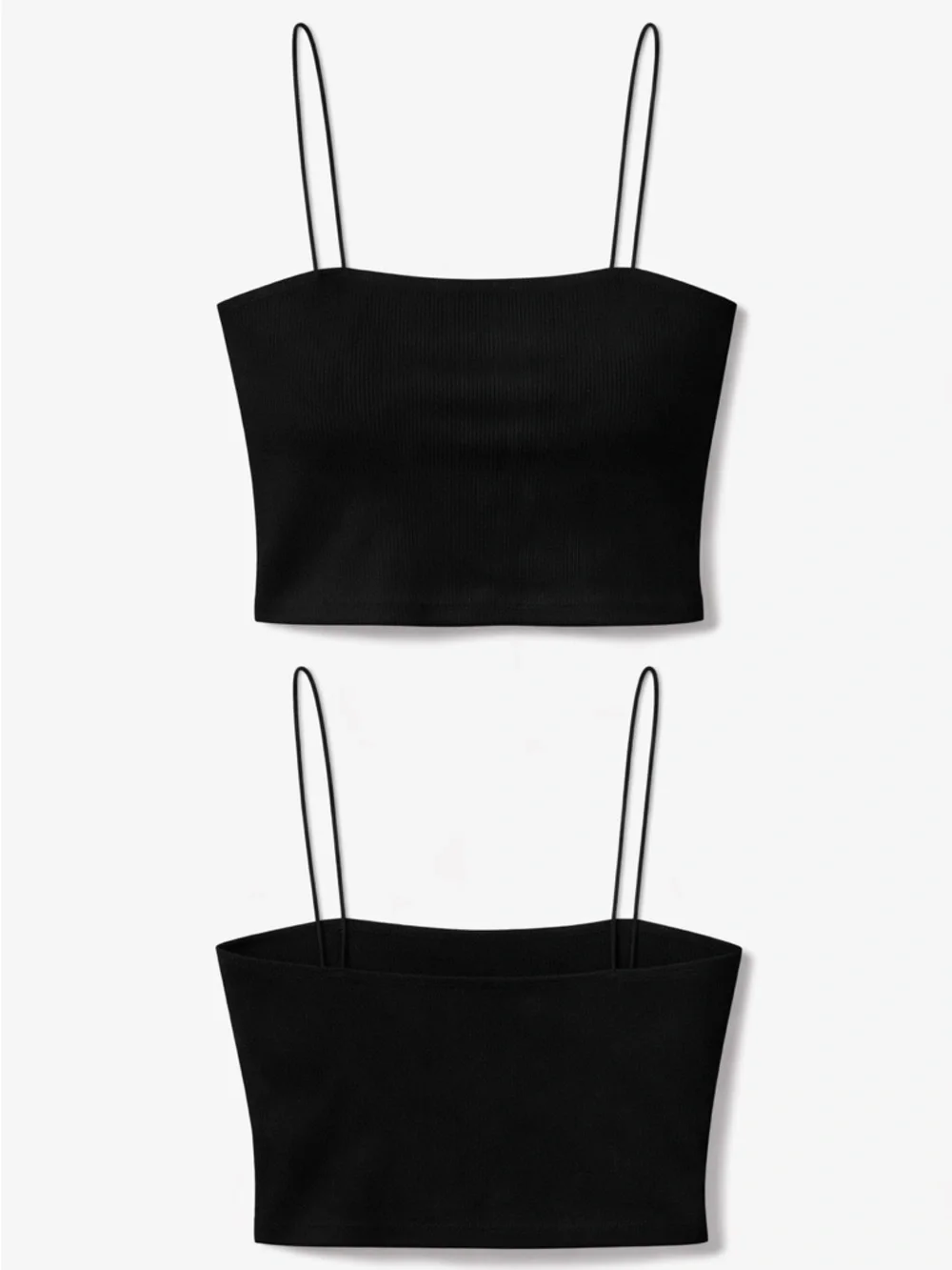 Black Ribbed Knit Crop Tank Sleek Minimal Top - Picture 3 of 5